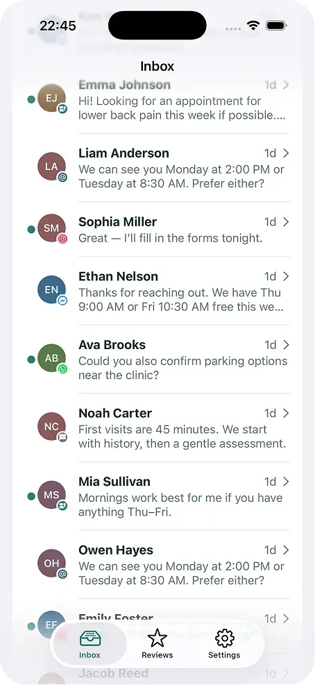 Screenshot of the Ilium inbox app on iPhone.