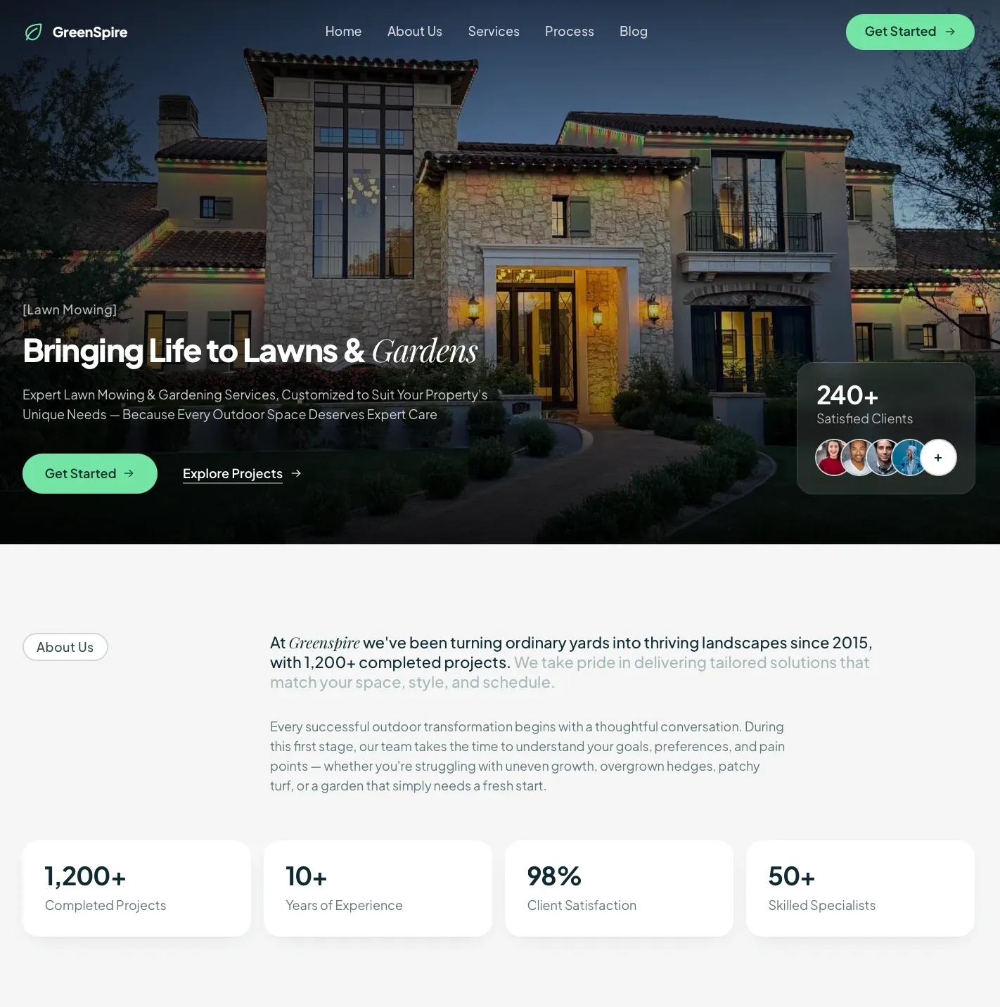 Screenshot of a landscaping company website built with Ilium.
